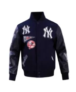 NY Yankees Animal Print Varsity Wool/Leather Jacket