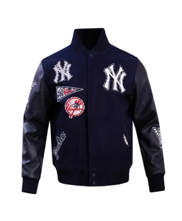 NY Yankees Animal Print Varsity Wool/Leather Jacket