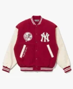 NY Yankees Baseball Dark Red Varsity Wool/Leather Jacket