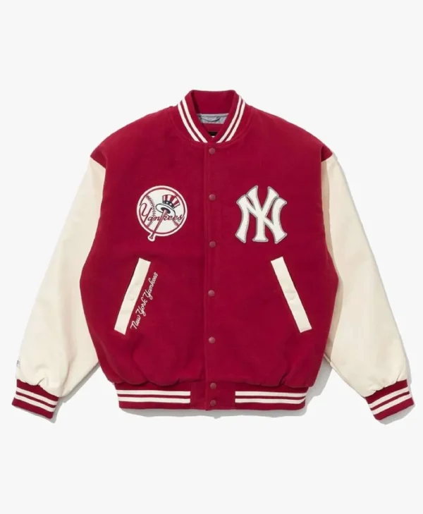 NY Yankees Baseball Dark Red Varsity Wool/Leather Jacket
