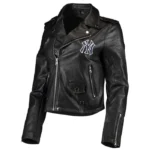 NY Yankees Black Biker Leather Jacket
