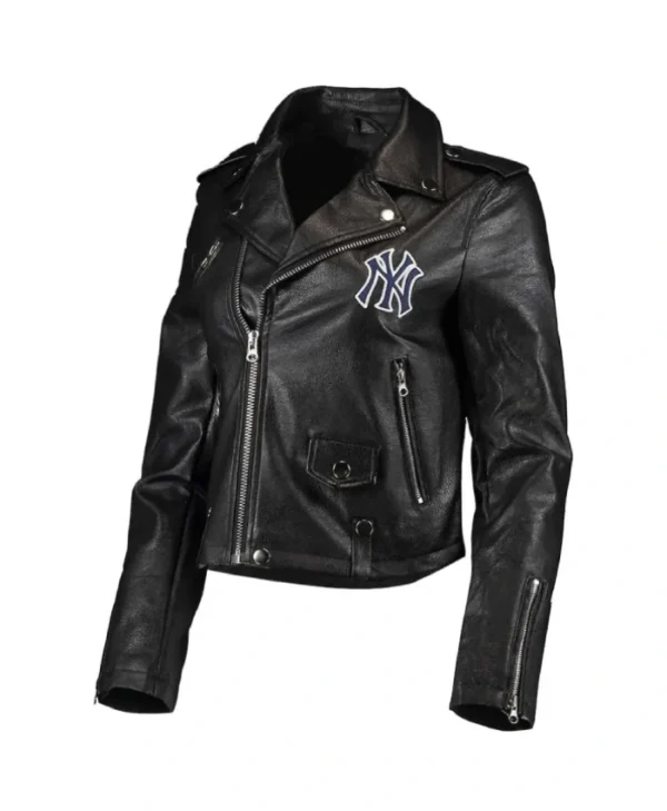 NY Yankees Black Biker Leather Jacket