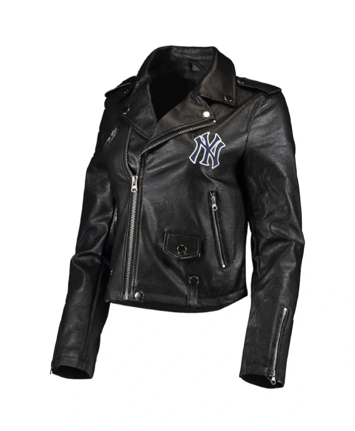 NY Yankees Black Biker Leather Jacket NY Yankees Black Biker Leather Jacket