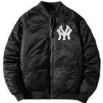 NY Yankees Black Satin Bomber Jacket