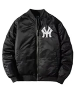 NY Yankees Black Satin Bomber Jacket