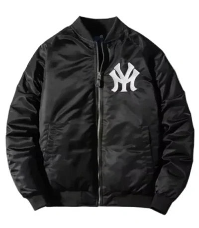 NY Yankees Black Satin Bomber Jacket
