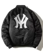NY Yankees Black Satin Bomber Jacket