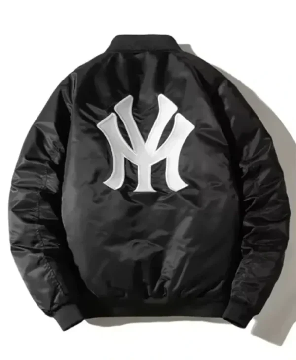 NY Yankees Black Satin Bomber Jacket
