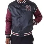 NY Yankees Black and Maroon Satin Jacket