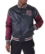 NY Yankees Black and Maroon Satin Jacket