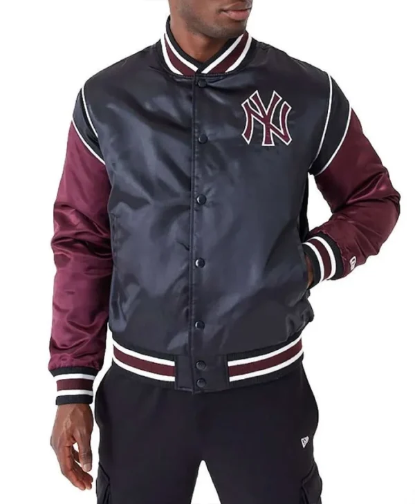 NY Yankees Black and Maroon Satin Jacket