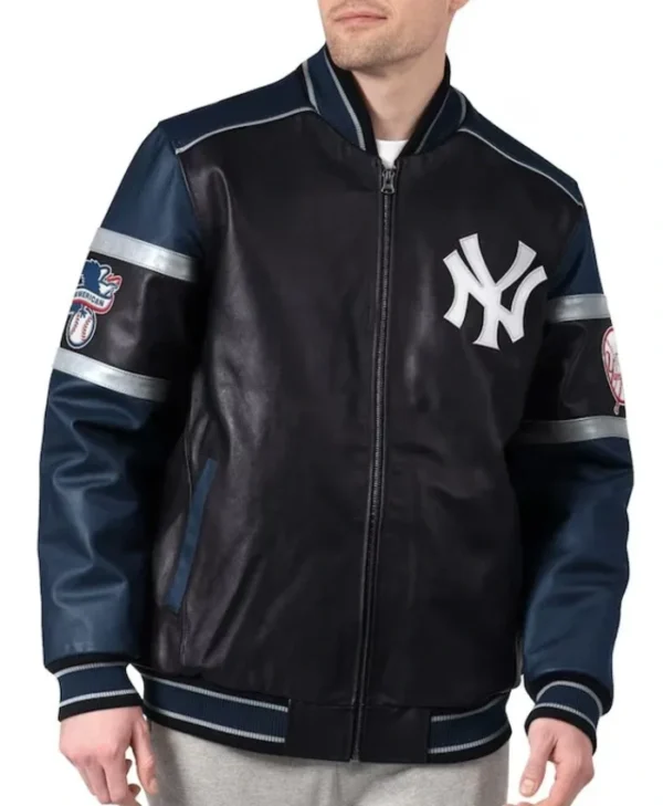 NY Yankees Black and Navy Varsity Leather Jacket