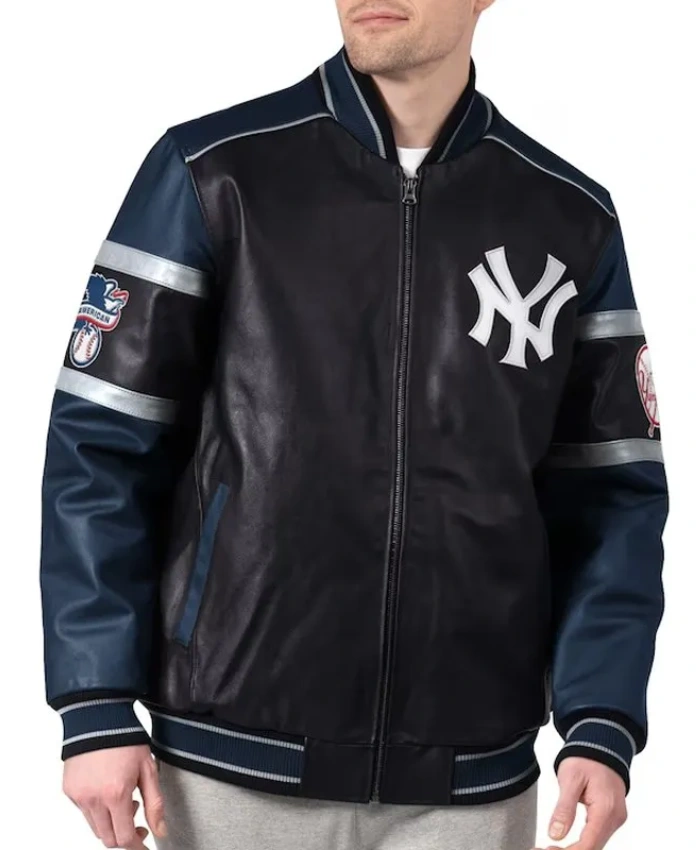 NY Yankees Black and Navy Varsity Leather Jacket NY Yankees Black and Navy Varsity Leather Jacket