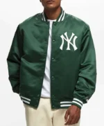 NY Yankees Bomber Green Satin Jacket