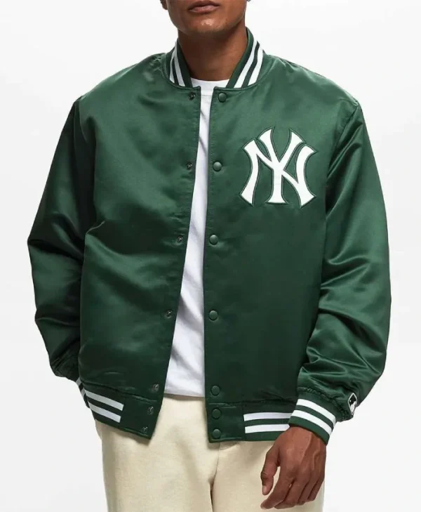 NY Yankees Bomber Green Satin Jacket