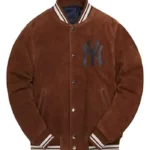 NY Yankees Brown Suede Bomber Jacket