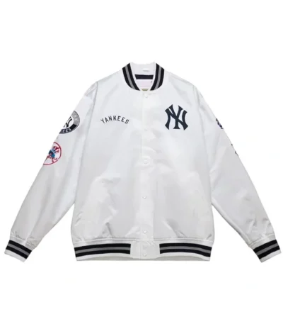 NY Yankees City Collection White Varsity Satin Jacket