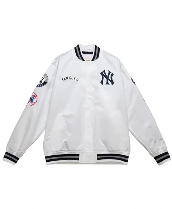 NY Yankees City Collection White Varsity Satin Jacket