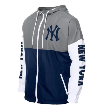 NY Yankees Color Block Navy-Gray Hoodie Windbreaker