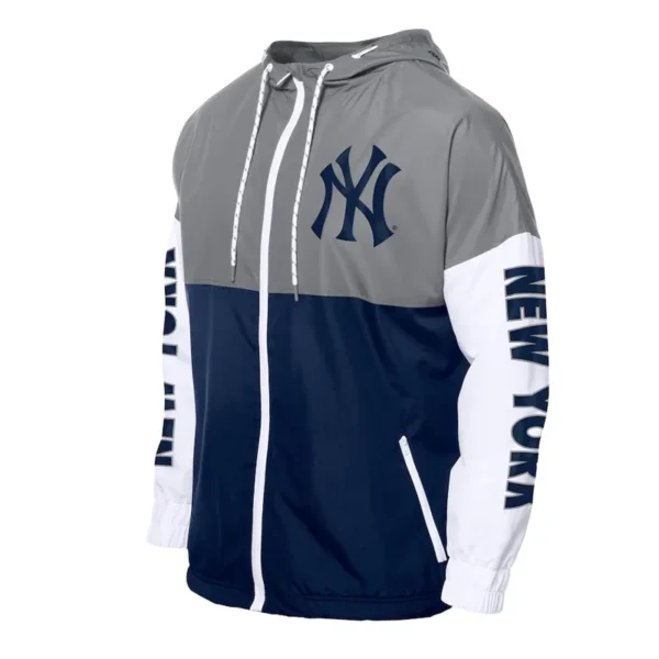NY Yankees Color Block Navy-Gray Hoodie Windbreaker