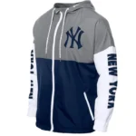 NY Yankees Color Block Navy/Gray Windbreaker Hoodie