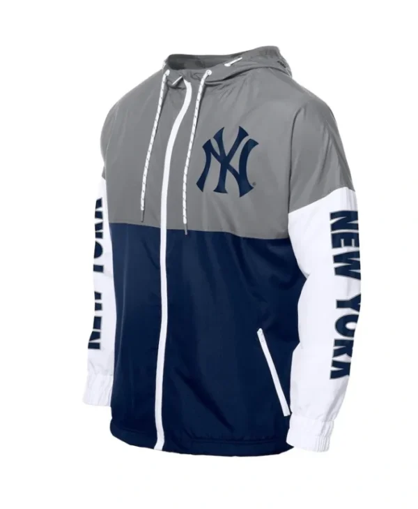 NY Yankees Color Block Navy/Gray Windbreaker Hoodie