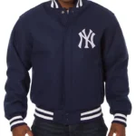 NY Yankees Embroidered Navy Varsity Wool Jacket