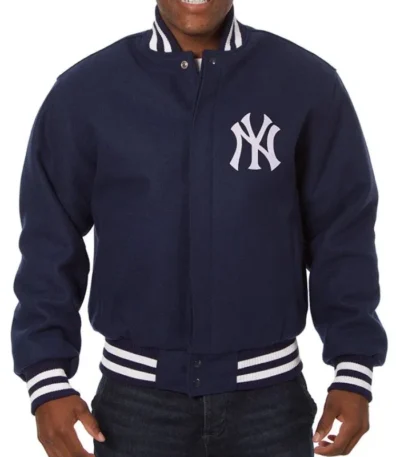 NY Yankees Embroidered Navy Varsity Wool Jacket