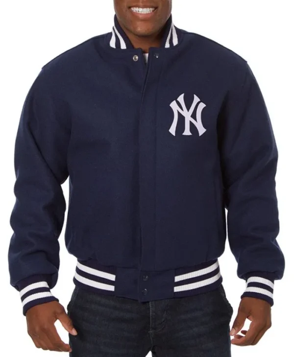 NY Yankees Embroidered Navy Varsity Wool Jacket