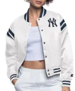 NY Yankees Full Count Satin White Jacket