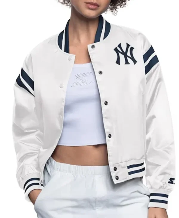 NY Yankees Full Count Satin White Jacket
