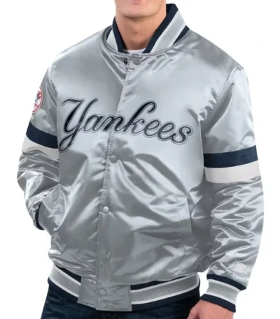 NY Yankees Home Game Gray Satin Jacket