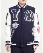 NY Yankees Mashup Navy and White Varsity Jacket