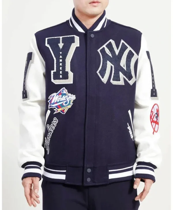 NY Yankees Mashup Navy and White Varsity Jacket