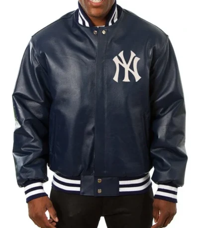 NY Yankees Navy Varsity Leather Jacket