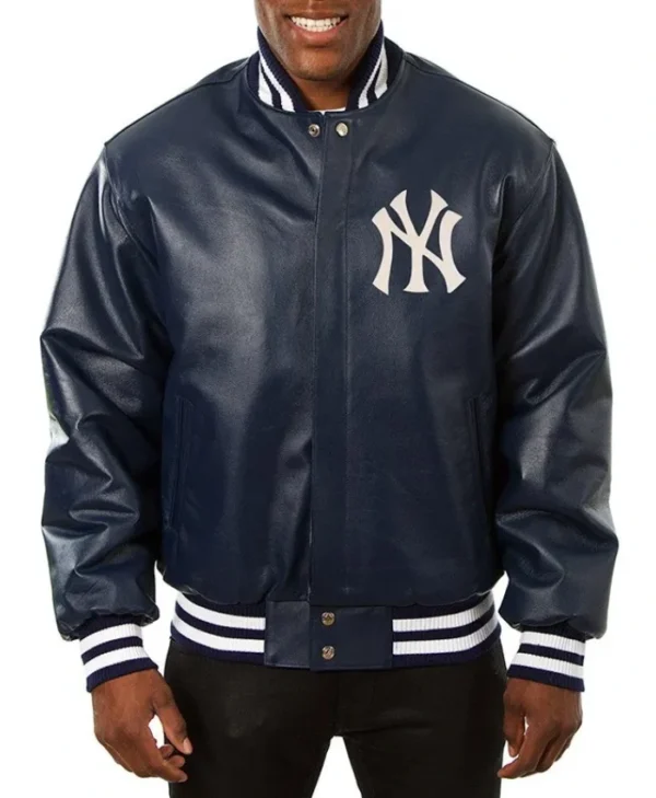 NY Yankees Navy Varsity Leather Jacket