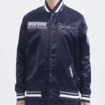 NY Yankees Turn It Up M Classic Rib Navy Satin Jacket