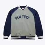 NY Yankees Vintage Logo Double Clutch Lightweight Satin Gray Jacket