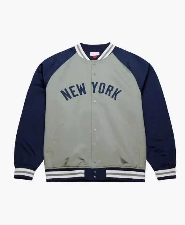 NY Yankees Vintage Logo Double Clutch Lightweight Satin Gray Jacket