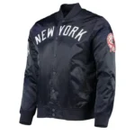 NY Yankees Wordmark Navy Satin Jacket