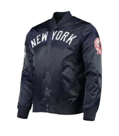 NY Yankees Wordmark Navy Satin Jacket