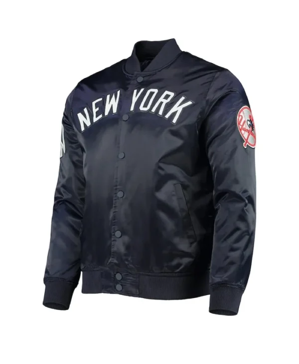 NY Yankees Wordmark Navy Satin Jacket