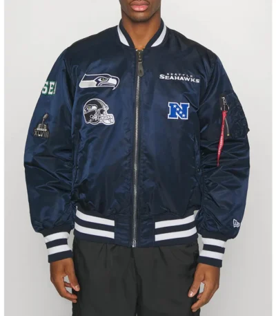 Navy Blue Seattle Seahawks Bomber MA-1 Jacket