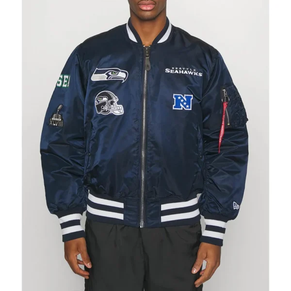 Navy Blue Seattle Seahawks Bomber MA-1 Jacket