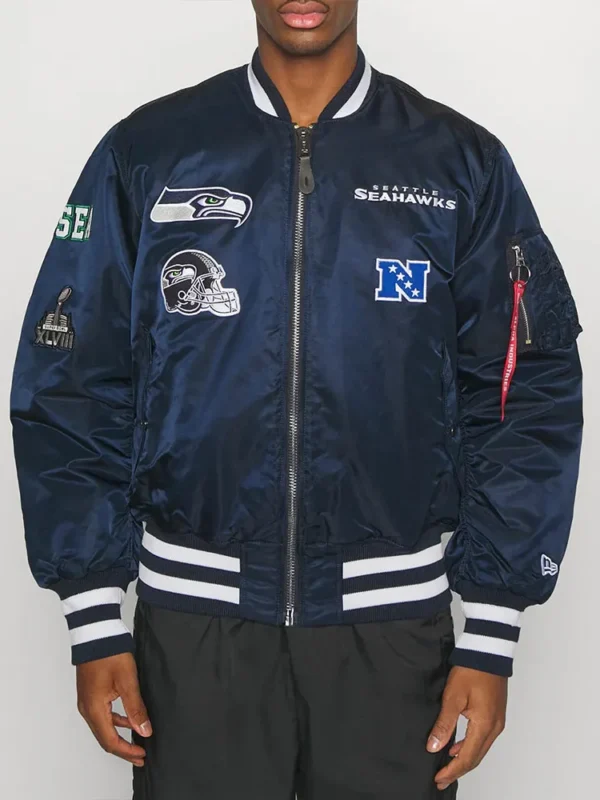 Navy Blue Seattle Seahawks Bomber MA-1 Jacket