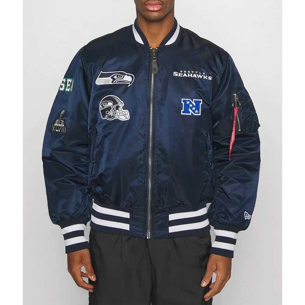 Navy Blue Seattle Seahawks Bomber MA-1 Jacket Navy Blue Seattle Seahawks Bomber MA-1 Jacket