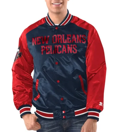 Navy-Red New Orleans Pelicans Renegade Varsity Satin Jacket