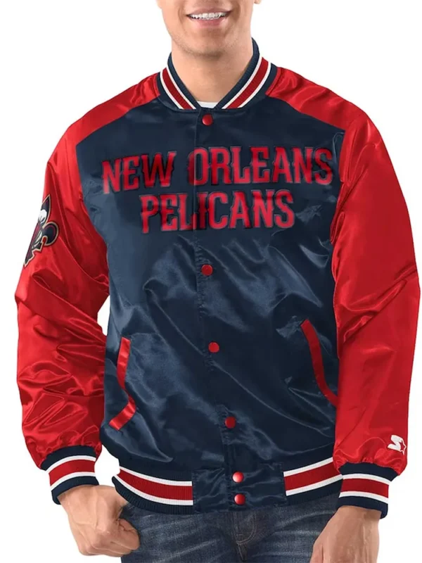 Navy-Red New Orleans Pelicans Renegade Varsity Satin Jacket