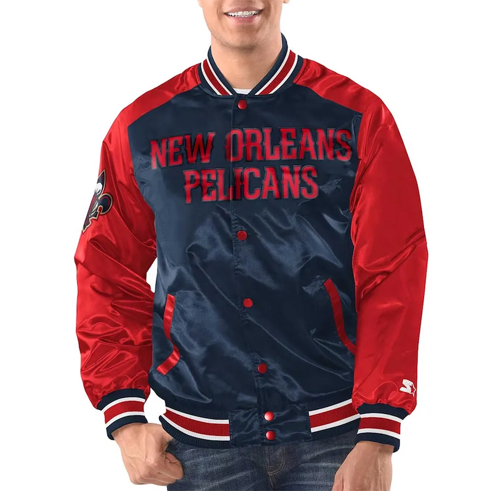 Navy-Red New Orleans Pelicans Renegade Varsity Satin Jacket Navy-Red New Orleans Pelicans Renegade Varsity Satin Jacket