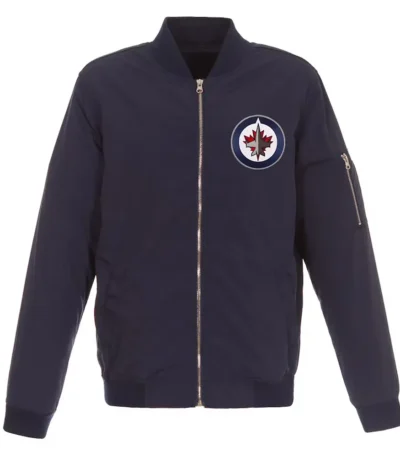 Navy Winnipeg Jets Lightweight Nylon Bomber Jacket